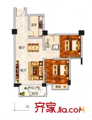 春江花月3#D戶型 2室2廳1衛(wèi)1廚