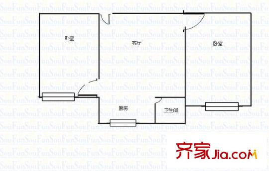 五醫(yī)宿舍 2室 戶型圖