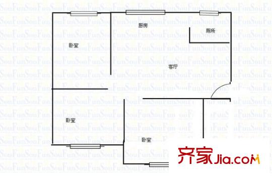 貴陽醫(yī)學(xué)院附屬醫(yī)院宿舍 3室 戶型圖
