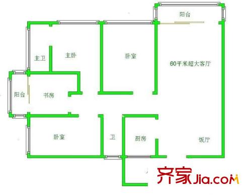 貴陽醫(yī)學(xué)院附屬醫(yī)院宿舍 3室 戶型圖