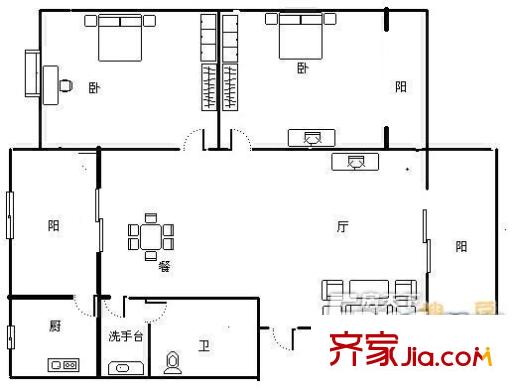  陽關(guān)小區(qū) 2室 戶型圖
