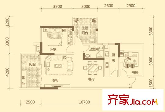 興隆譽(yù)峰戶型圖三組團(tuán)雅境園7號(hào)樓C3戶型 2室2廳1衛(wèi)1廚