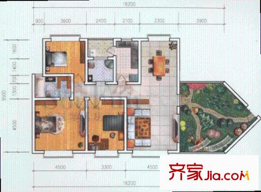 碧海觀山戶(hù)型圖3室1廳1衛(wèi)1廚