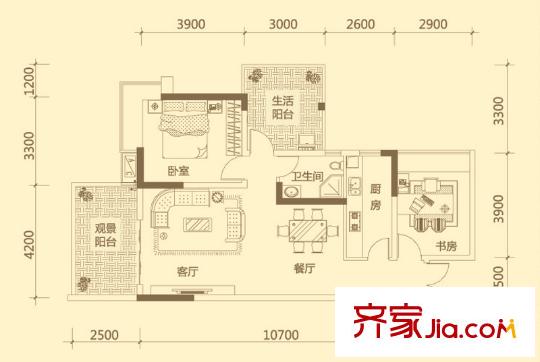 興隆譽(yù)峰戶型圖三組團(tuán)雅境園7號(hào)樓C3戶型 2室2廳1衛(wèi)1廚