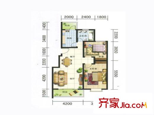 智慧龍城三期戶型圖9B戶型 2室2廳1衛(wèi)