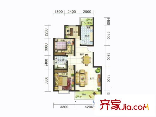 智慧龍城三期戶型圖9A戶型 3室1衛(wèi)1廚