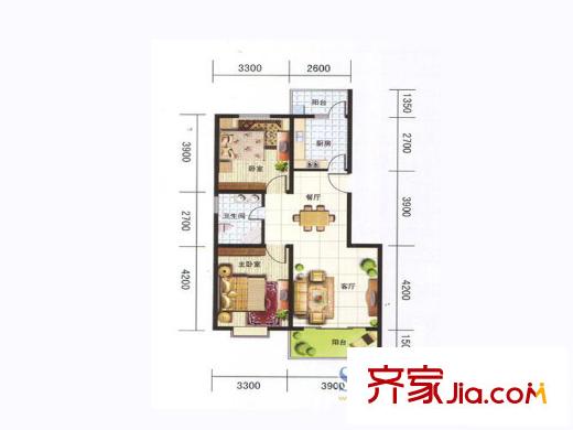 智慧龍城三期戶型圖8A戶型 2室2廳1衛(wèi)