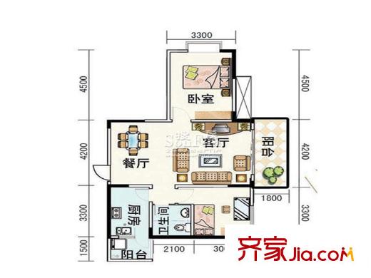 智慧龍城三期戶型圖C戶型 2室2廳1衛(wèi)1廚