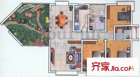 碧海觀山戶(hù)型圖3室1廳1衛(wèi)1廚