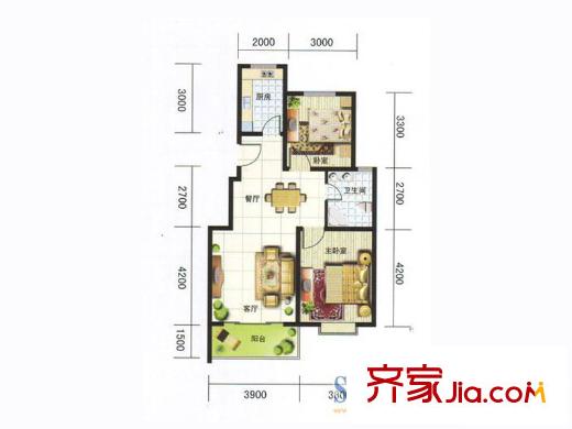 智慧龍城三期戶型圖8B戶型 2室2廳1衛(wèi)1廚
