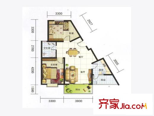 智慧龍城三期戶型圖8C戶型 2室2廳1衛(wèi)1廚