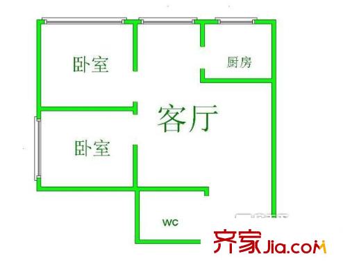 市西路中段小區(qū) 2室 戶型圖