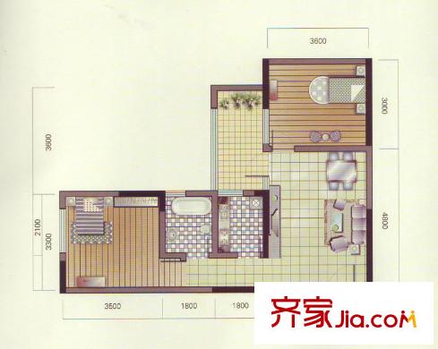 圣泉流云二期戶型圖2號樓A戶型 2室2廳1衛(wèi)1廚
