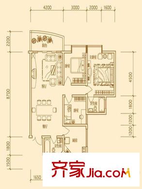 蘭溪谷戶型圖A戶型圖 3室2廳2衛(wèi)1廚