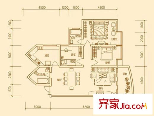 蘭溪谷戶型圖D戶型圖 3室2廳2衛(wèi)1廚