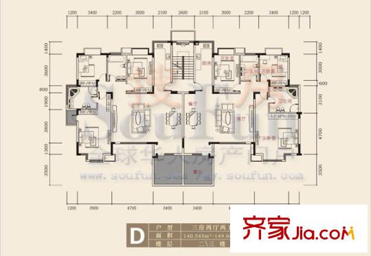 東山美廬戶型圖3室2廳2衛(wèi)1廚