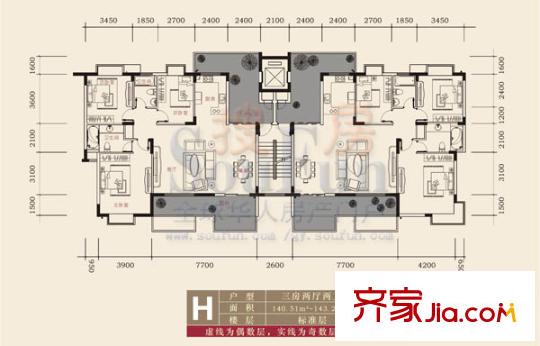 東山美廬戶型圖3室2廳2衛(wèi)1廚