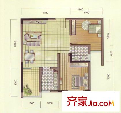 圣泉流云二期戶型圖2號樓E戶型 2室2廳1衛(wèi)1廚