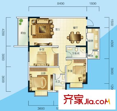 睿力上城戶型圖A3/B1號(hào)房A戶型 3室2廳2衛(wèi)1廚