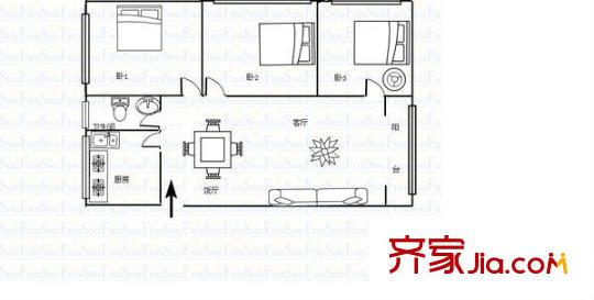 大西門小區(qū) 3室 戶型圖