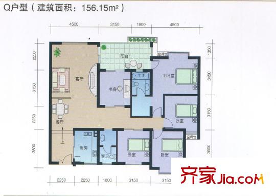 天驕豪園戶型圖Q戶型標(biāo)準(zhǔn)層 5室2廳2衛(wèi)1廚