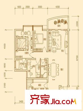蘭溪谷戶型圖B戶型圖 3室2廳2衛(wèi)1廚