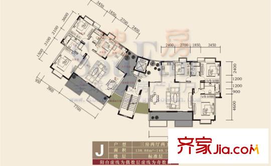 東山美廬戶型圖3室2廳2衛(wèi)1廚