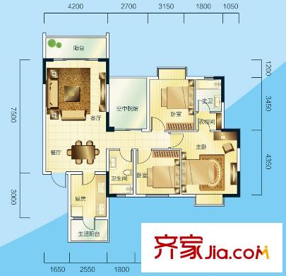 睿力上城戶型圖A1/A2號(hào)樓B戶型 3室2廳2衛(wèi)1廚