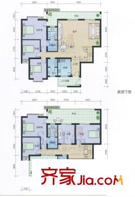 天驕豪園戶型圖L戶型躍層 4室1廳2衛(wèi)1廚