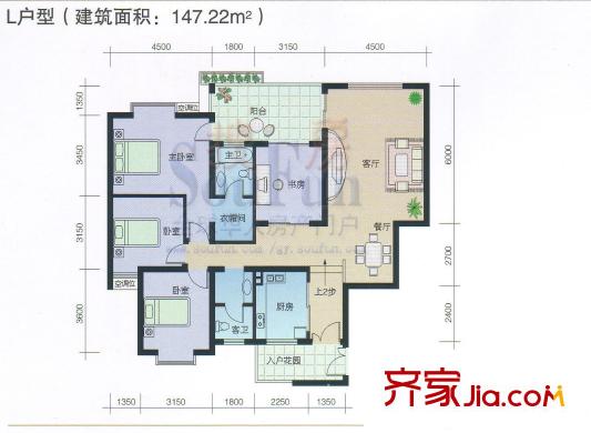 天驕豪園戶型圖L戶型標(biāo)準(zhǔn)層 4室2廳2衛(wèi)1廚