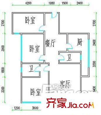 中大國際廣場戶型圖2 3室2廳2衛(wèi)1廚