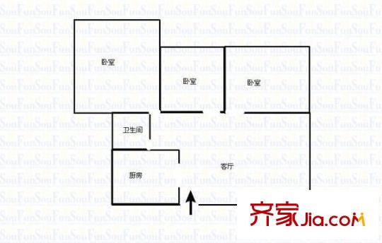 市北路房改房 3室 戶型圖