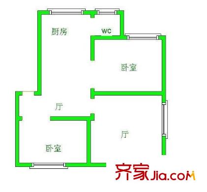 市北路房改房 2室 戶型圖