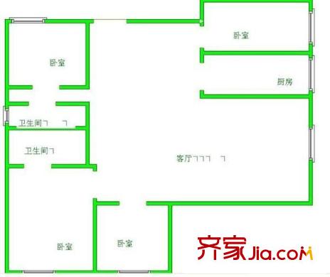 市北路房改房 4室 戶型圖