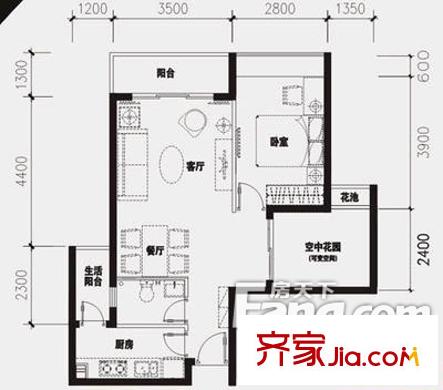 金陽(yáng)新世界水臨境戶型圖水臨境-戶型圖1 1室2廳1衛(wèi)1廚