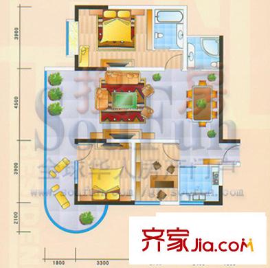 御榮新城戶型圖3室2廳2衛(wèi)1廚