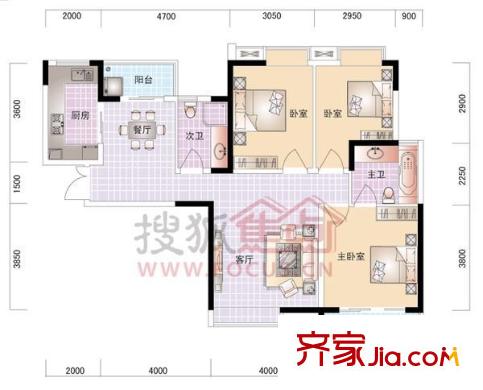 世紀城龍禧苑 3室 戶型圖