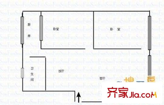 白云公園社區(qū)戶型圖02 2室1廳1衛(wèi)1廚