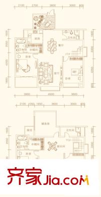 紫金莊園戶型圖5棟2單元3號戶型 4室2廳4衛(wèi)1廚