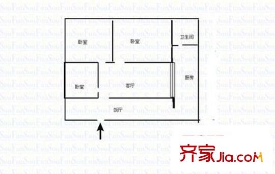 蟠桃宮交警支隊(duì)宿舍 3室 戶型圖