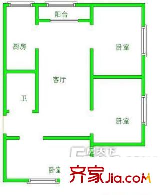  蟠桃宮交警支隊(duì)宿舍 3室 戶型圖