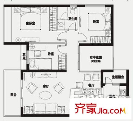 金陽新世界水臨境戶型圖水臨境 戶型圖3 3室2廳1衛(wèi)1廚
