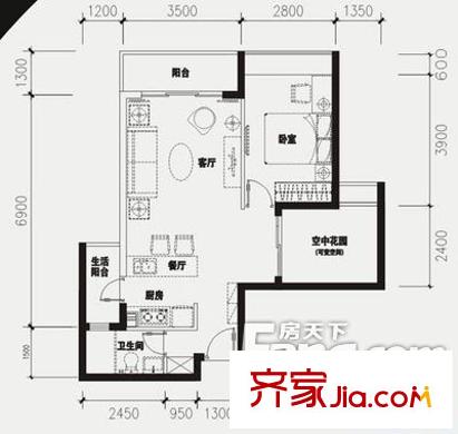 金陽(yáng)新世界水臨境戶型圖水臨境 戶型圖2 1室2廳1衛(wèi)1廚
