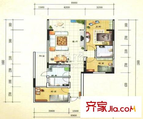 加州陽(yáng)光新城戶(hù)型圖G戶(hù)型 3室2廳2衛(wèi)1廚
