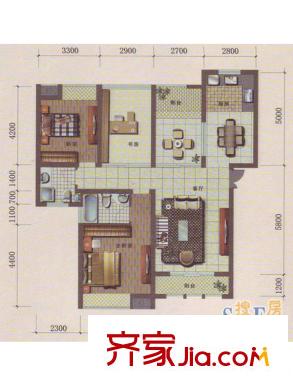 中天花園戶型圖B2戶型    2室2廳2衛(wèi)1廚