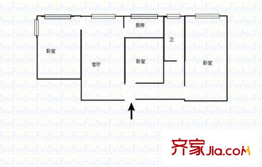 文昌路電信小區(qū) 3室 戶型圖