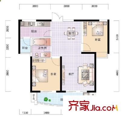 世紀(jì)城龍耀苑 2室 戶型圖