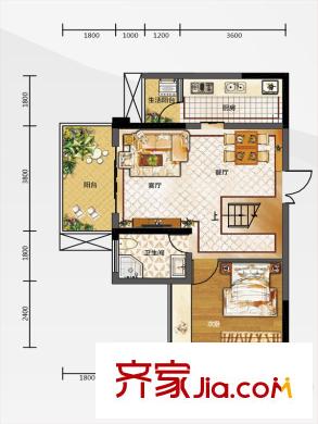 白金壹號(hào)1期E戶型躍下 2室3廳2衛(wèi)1廚