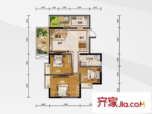 白金壹號(hào)12號(hào)樓2號(hào)房 3室2廳1衛(wèi)1廚