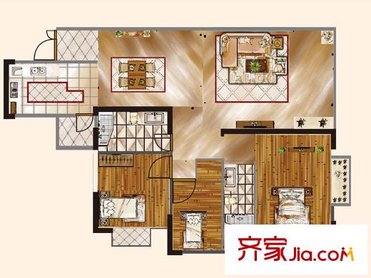 青果二期壹品峰景二期9號樓戶型圖 3室2廳2衛(wèi)1廚